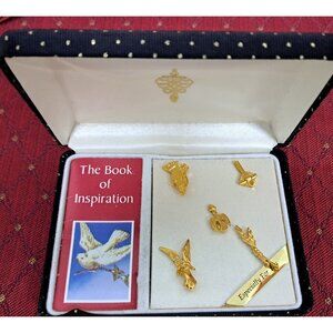 Lot of 5 Gold Tone Religious Lapel Hat Pins Cross Dove Wheat Praying Hands New